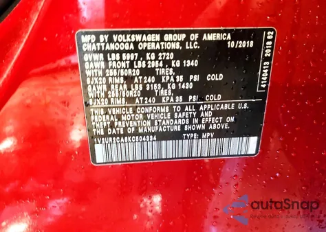 2019 Volkswagen Atlas Se z USA, uszkodzony, nr VIN 1V2UR2CA6KC504334